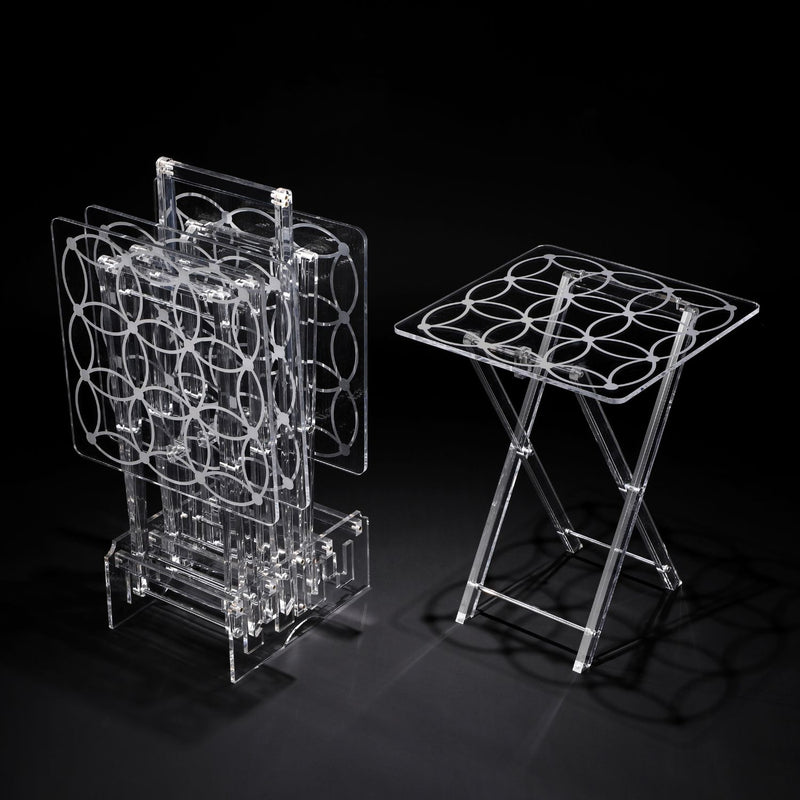 Vague Acrylic 4 Square Silver Printing  Coffee Tables with Stand Set