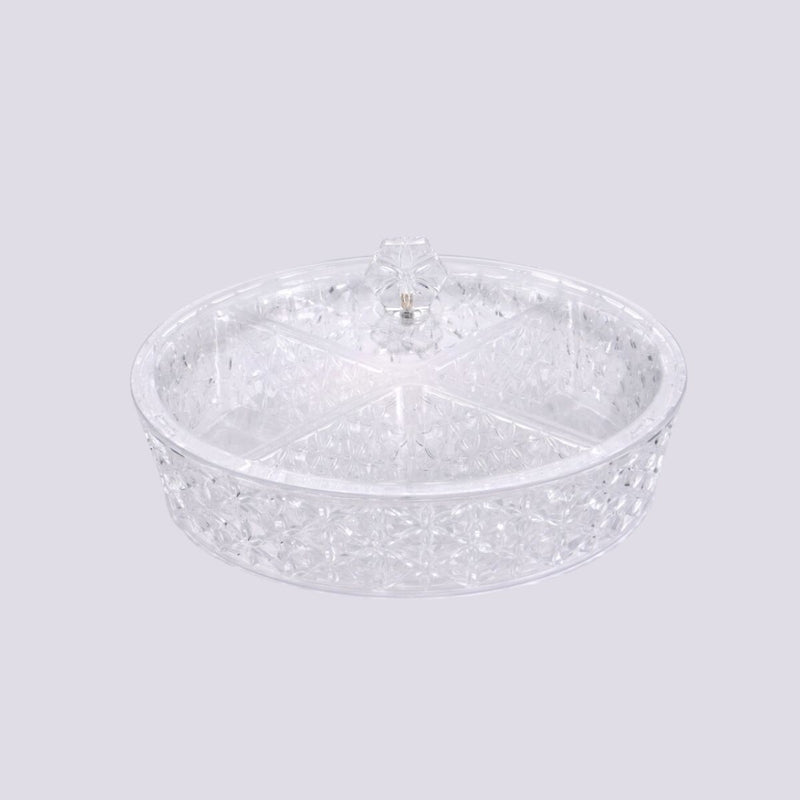 Vague Clear Round Acrylic Candy Box with 4 bowls 30.5 cm x 30.5 cm Daisy Pattern