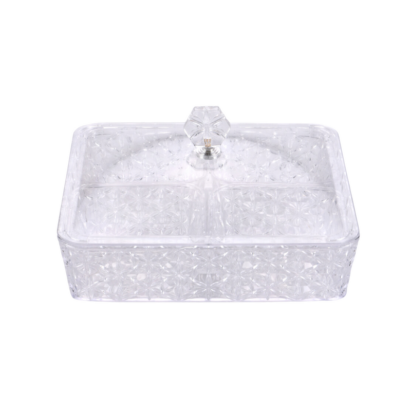 Vague Clear Square Acrylic Candy Box with 4 bowls 27.2 x 27.2 cm Daisy Pattern