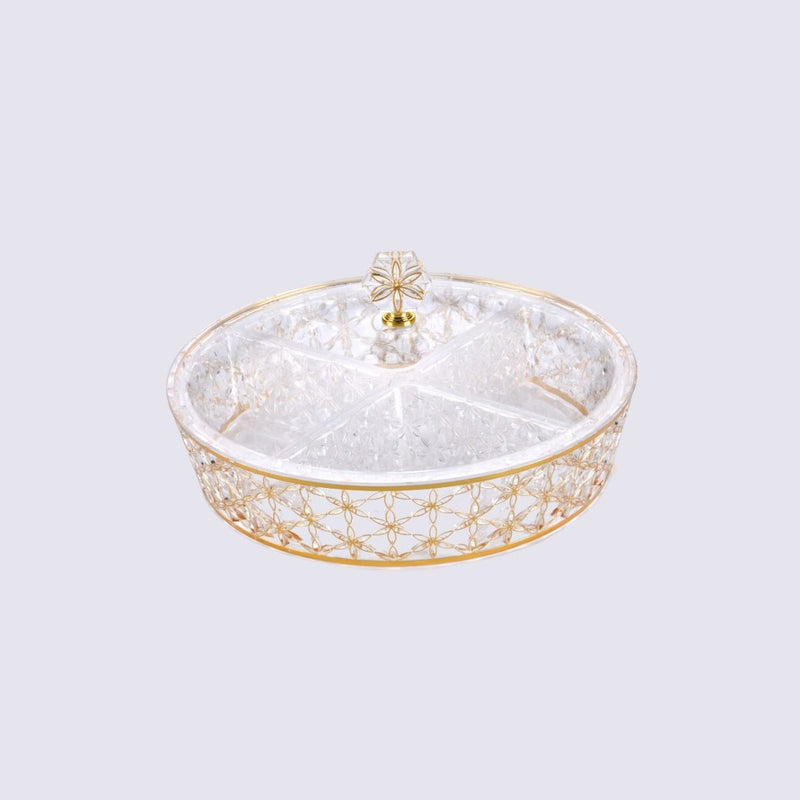 Vague Clear & Gold Round Acrylic Candy Box with 4 bowls 30.5 cm x 30.5 cm Daisy Pattern