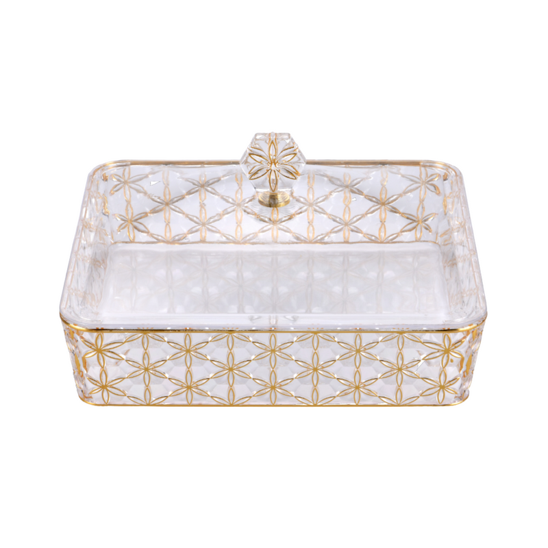 صندوق حلوى أكريليك مربع شفاف وذهبي مقاس 27.2 × 27.2 سم نمط ديزي من فاج