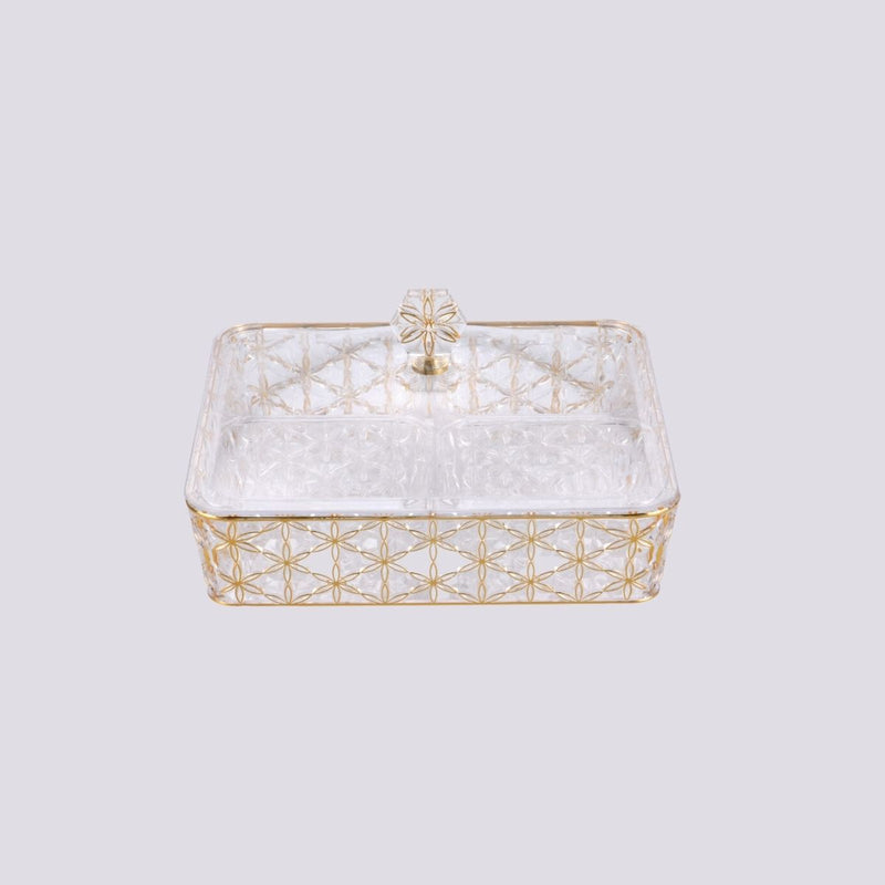 Vague Clear & Gold Square Acrylic Candy Box with 4 bowls 27.2 cm x 27.2 cm Daisy Pattern