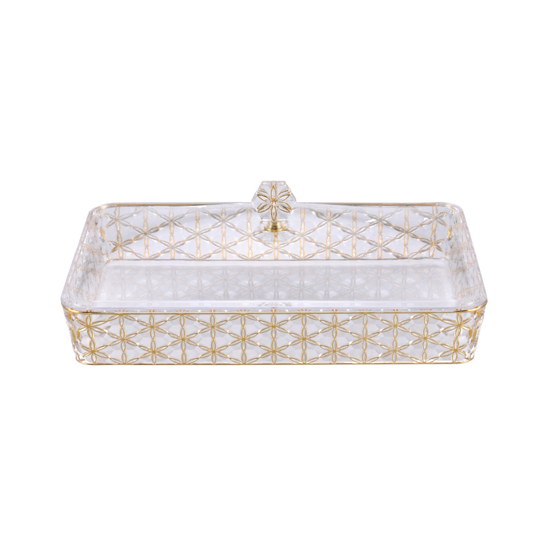 Vague Clear & Gold Rectangular Acrylic Candy Box 40.2 x 27.2 cm Daisy Pattern