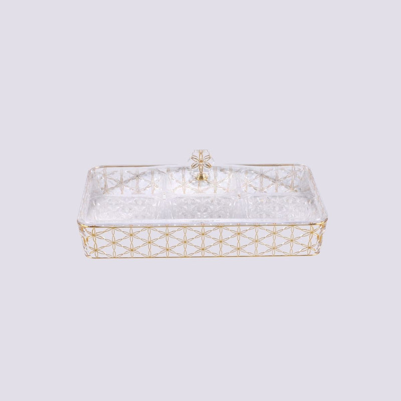 Vague Clear & Gold Rectangular Acrylic Candy Box with 6 bowls 40.2 cm x 27.2 cm Daisy Pattern