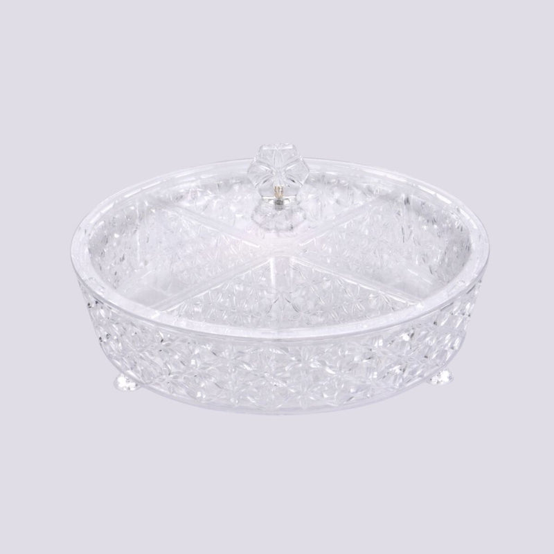 Vague Clear Round Acrylic Candy Box with legs and 4 bowls 30.5 cm x 30.5 cm Daisy Pattern