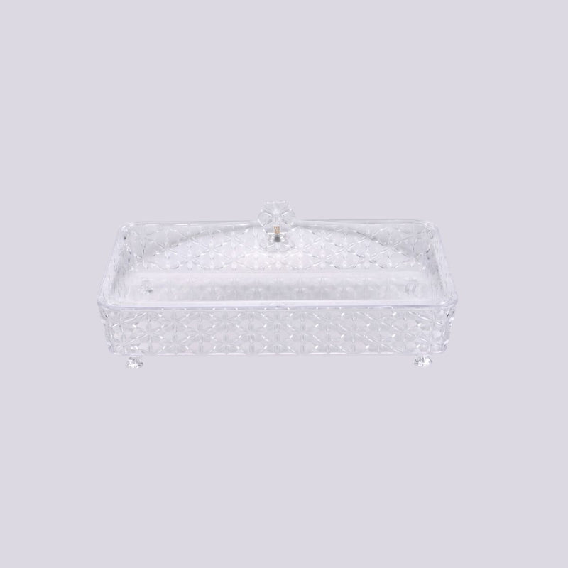 Vague Clear Square Acrylic Candy Box with legs and 4 bowls 27.2 cm x 27.2 cm Daisy Pattern