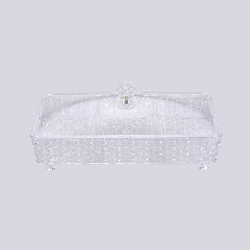 Vague Clear Rectangular Acrylic Candy Box with legs and 6 bowls 40.2 cm x 27.2 cm Daisy Pattern