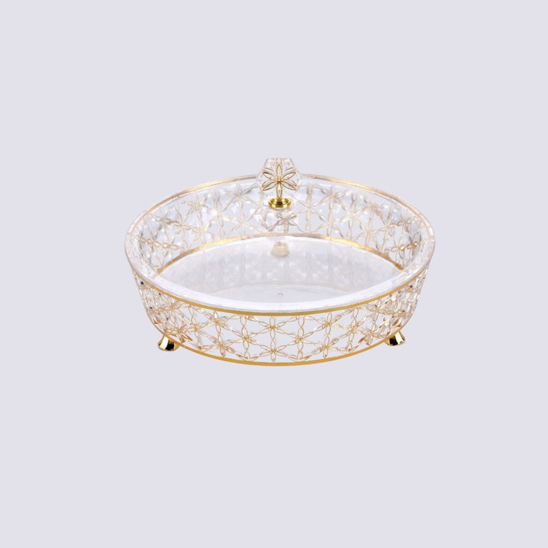 Vague Clear & Gold Round Acrylic Candy Box with legs 30.5 cm x 30.5 cm Daisy Pattern
