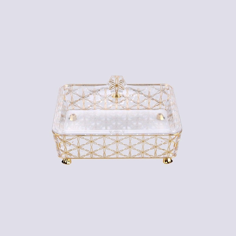 صندوق حلوى أكريليك مربع شفاف وذهبي بأرجل 27.2 سم × 27.2 سم نمط ديزي من فاج
