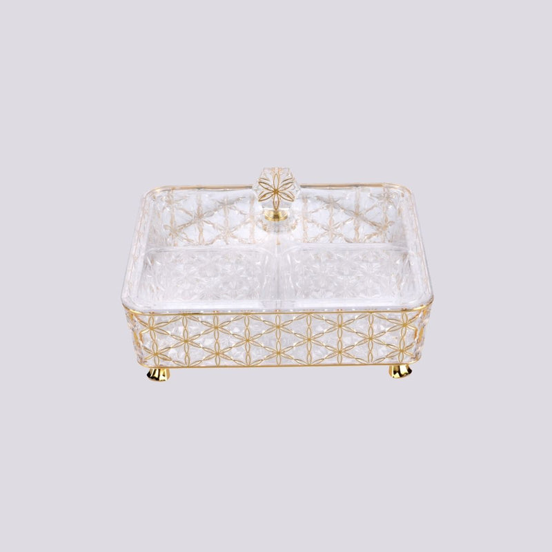 صندوق حلوى أكريليك مربع شفاف وذهبي مع أرجل و4 أوعية 27.2 سم × 27.2 سم نمط ديزي من فاج