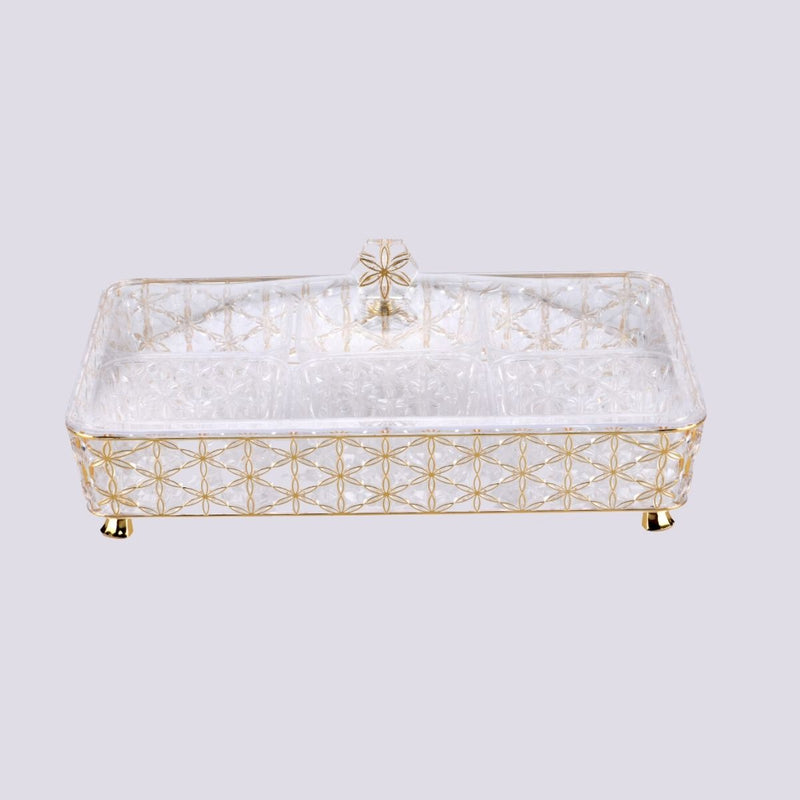 Vague Clear & Gold Rectangular Acrylic Candy Box with legs and 6 bowls 40.2 cm x 27.2 cm Daisy Pattern