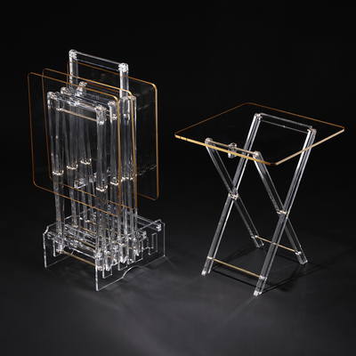 Vague Acrylic 4 Square Coffee Tables with Stand Set - Al Makaan Store