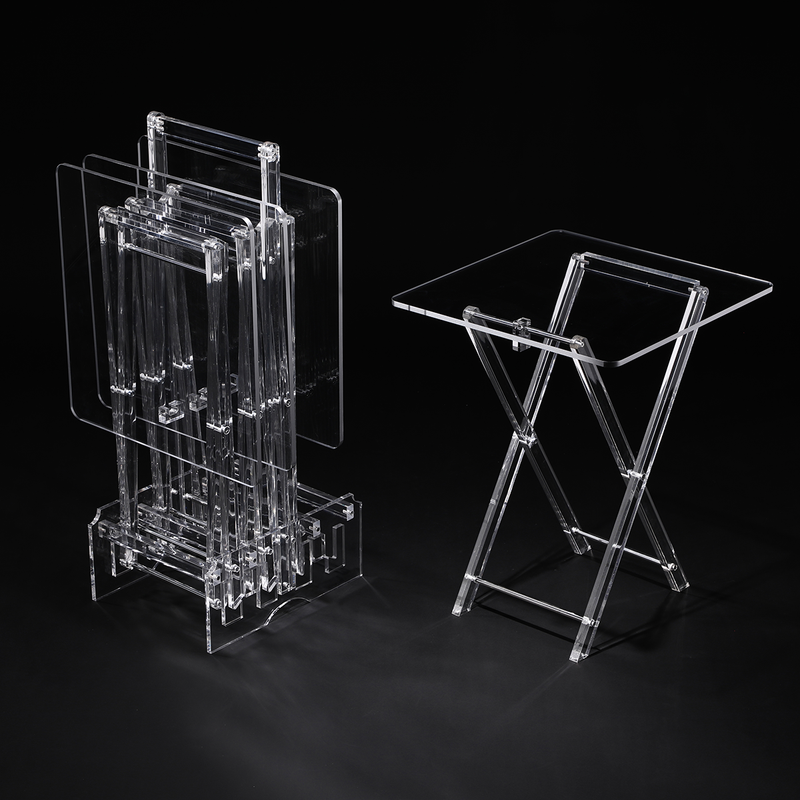 Vague Acrylic 4 Square Coffee Tables with Stand Set - Al Makaan Store