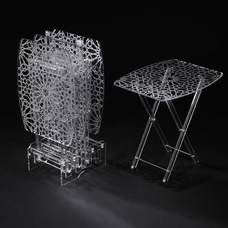 طقم طاولة بيضاوي مستطيل الشكل مكون من 4 قطع مع تصميم لحاء الطباعة الفضية
