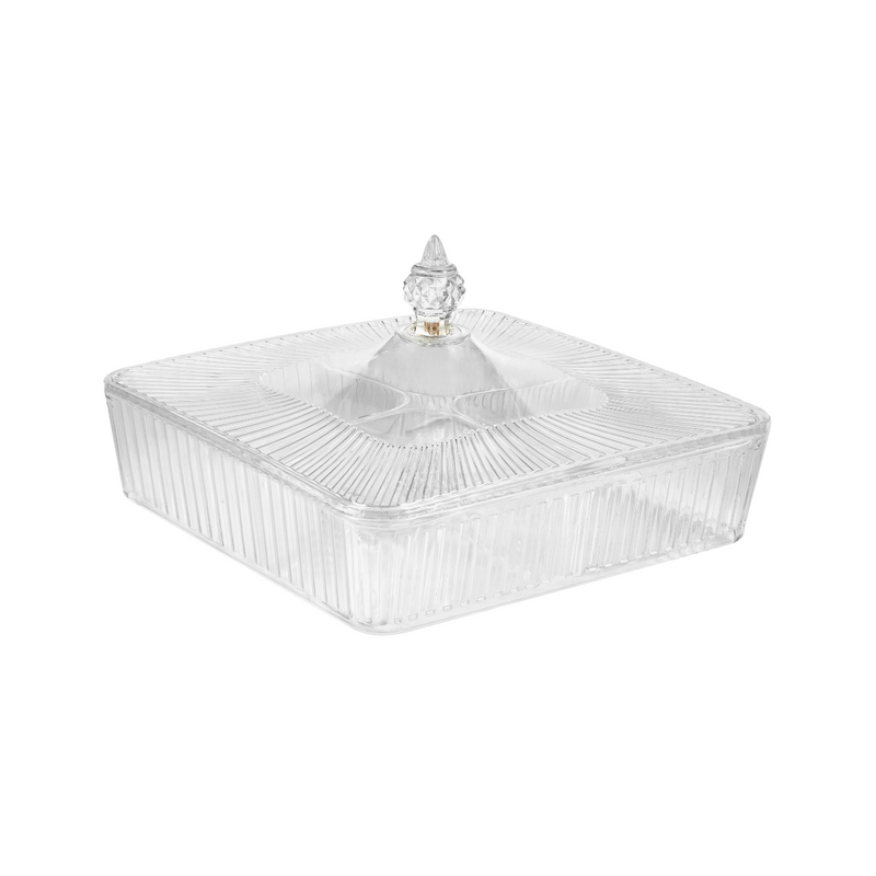 Vague Square Acrylic Candy Box 27.3 cm x 27.3 cm x 7cm with 4 Inner Bowls Set