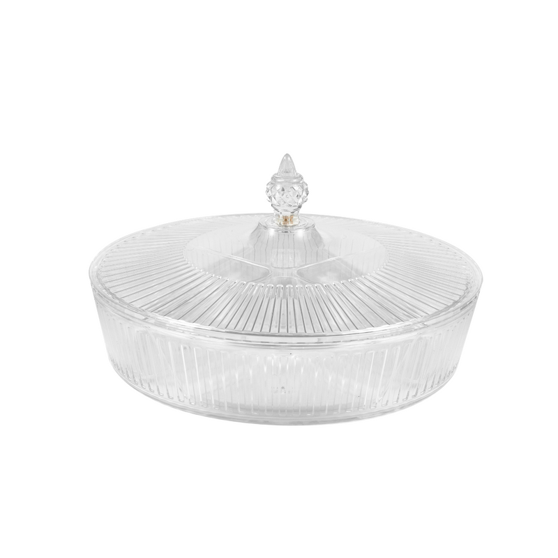 Vague Round Acrylic Candy Box 30.6 cm x 7 cm with 4 Inner Bowls Set