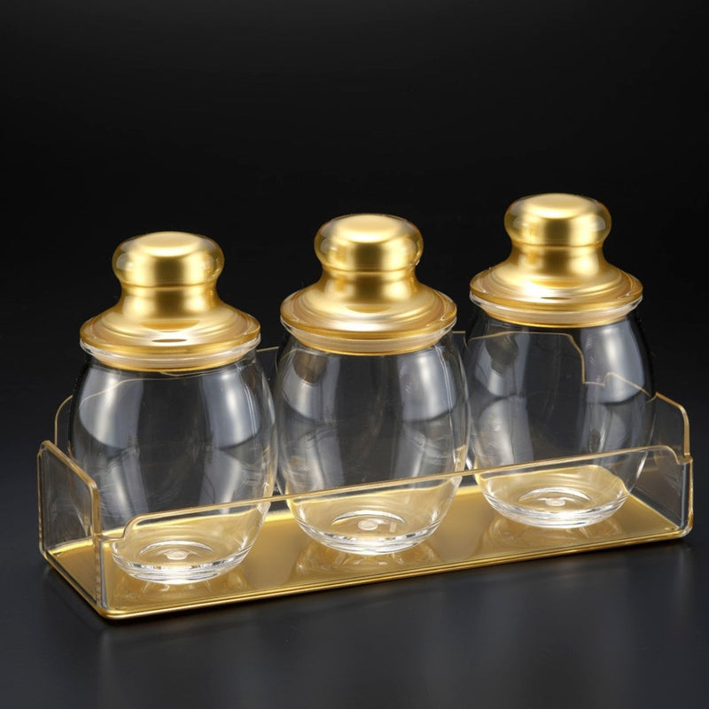 Vague Acrylic 3 Jars Set with Tray Golden