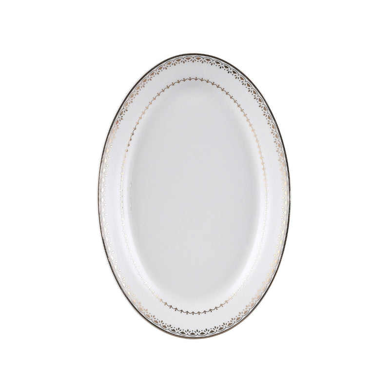 Decopor Bone China Ivory Oval Plate Golden Design - Al Makaan Store