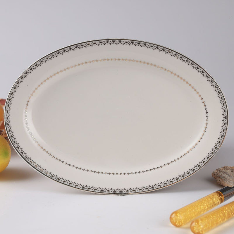 Decopor Bone China Ivory Oval Plate Golden Design - Al Makaan Store