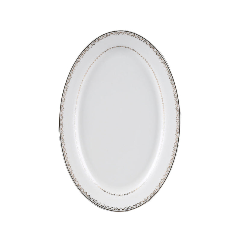 Decopor Bone China Ivory Oval Plate Golden Design - Al Makaan Store