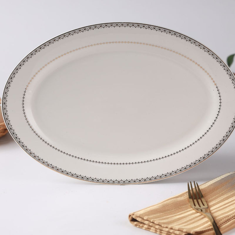 Decopor Bone China Ivory Oval Plate Golden Design - Al Makaan Store