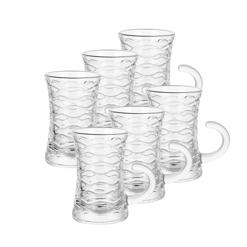 Glass 6 Pcs Tea Cup Set 110 ml - Swirl Design