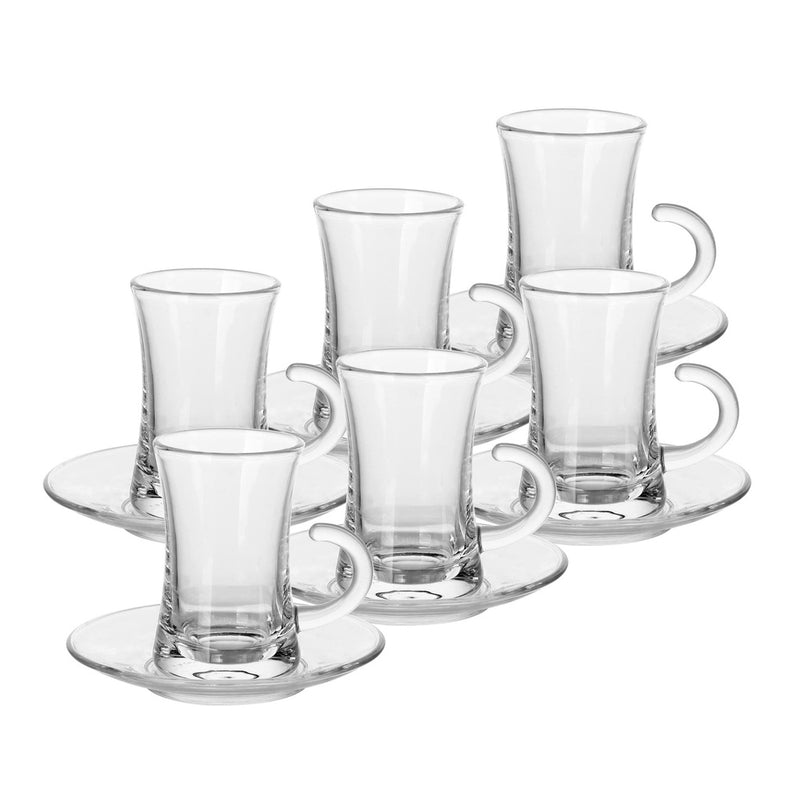 Glass 12 Pcs Tea Cup & Saucer Set 110 ml - Plain