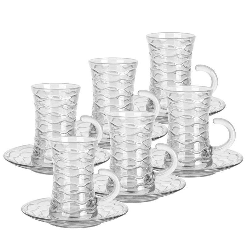 Glass 12 Pcs Tea Cup & Saucer Set 110 ml - Swirl Design