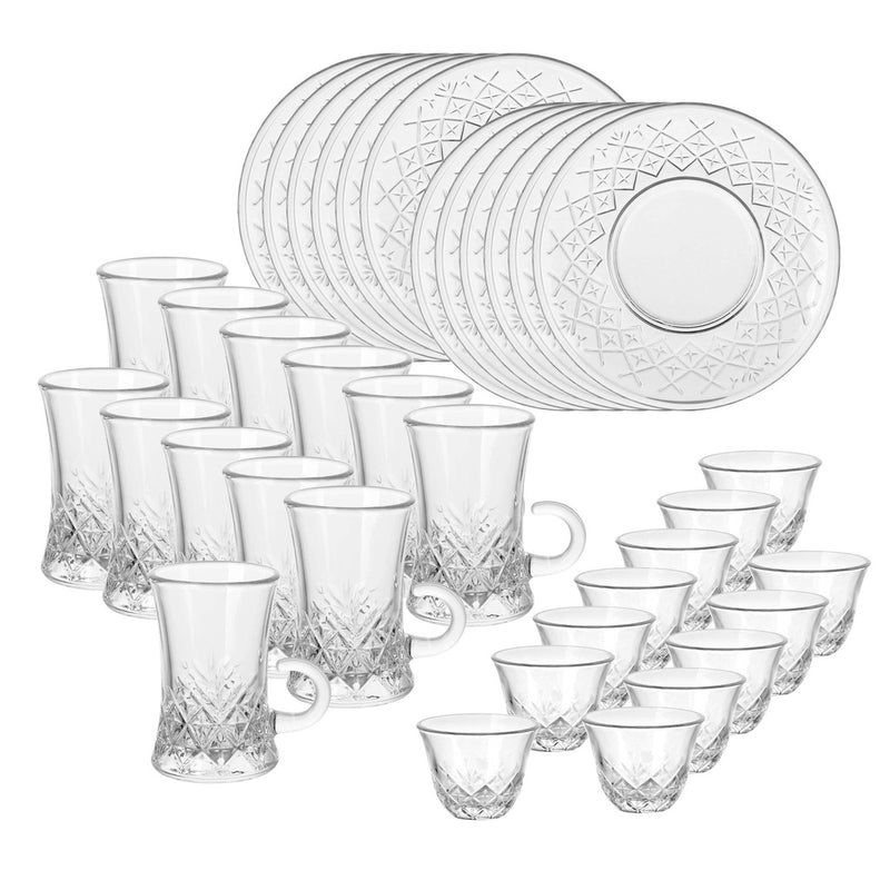Glass 36 Pcs Tea & Coffee Set - Ice Design