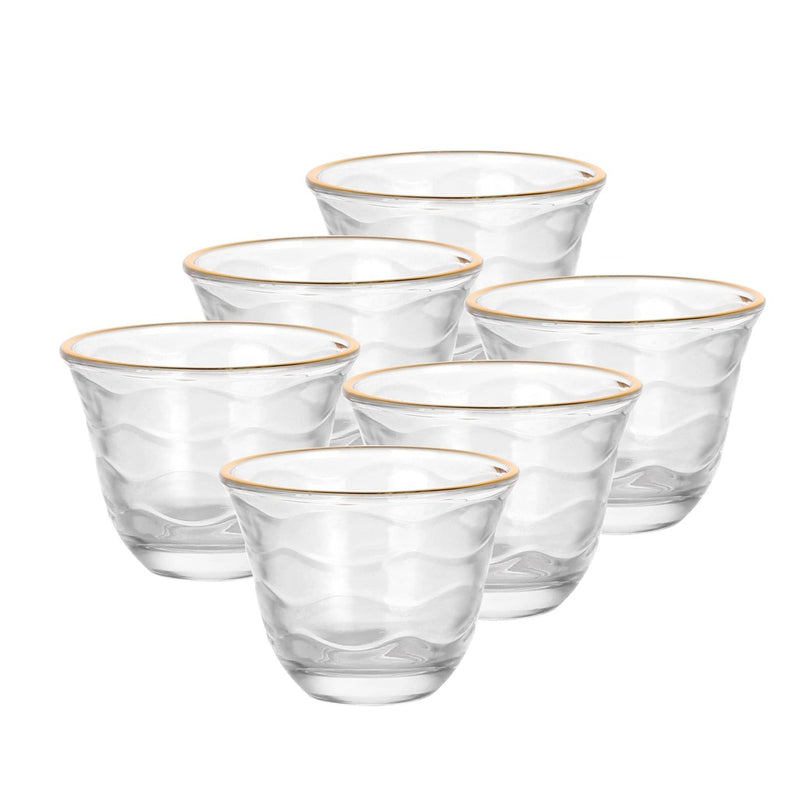 Glass 6 Pcs Cawa Cup Set 60 ml - Swirl Design with Golden Rim