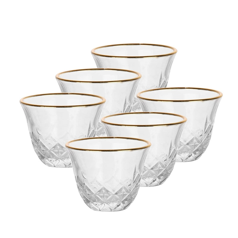 Glass 6 Pcs Cawa Cup Set 60 ml - Frost Design with Golden Rim