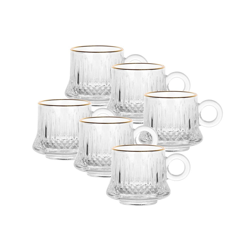 Glass 6 Pcs Tea Mug Set 105 ml - Diamond Design