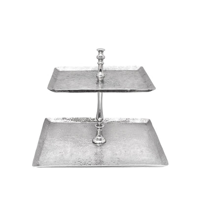 Vague Square 2 Tier Stand with Stainless Steel Silver Finish 40 cm