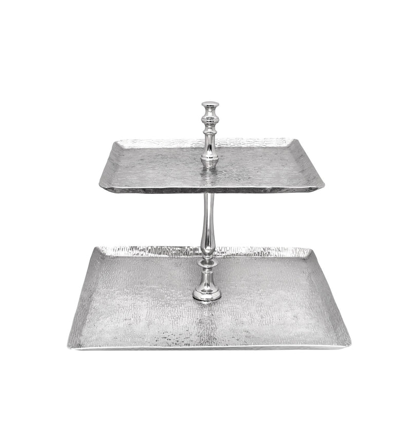 Vague Square 2 Tier Stand with Stainless Steel Silver Finish 40 cm
