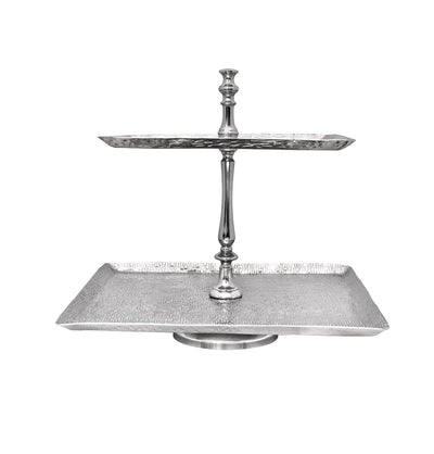 Vague Square 2 Tier Stand with Stainless Steel Silver Finish 40 cm