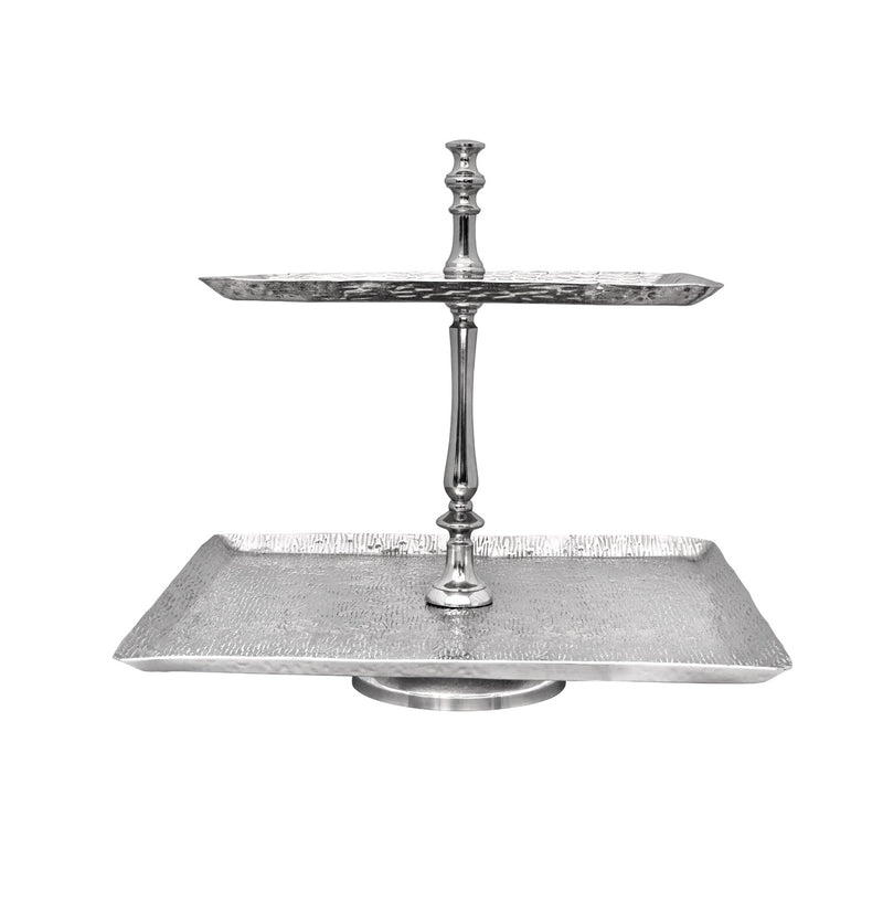 Vague Square 2 Tier Stand with Stainless Steel Silver Finish 40 cm