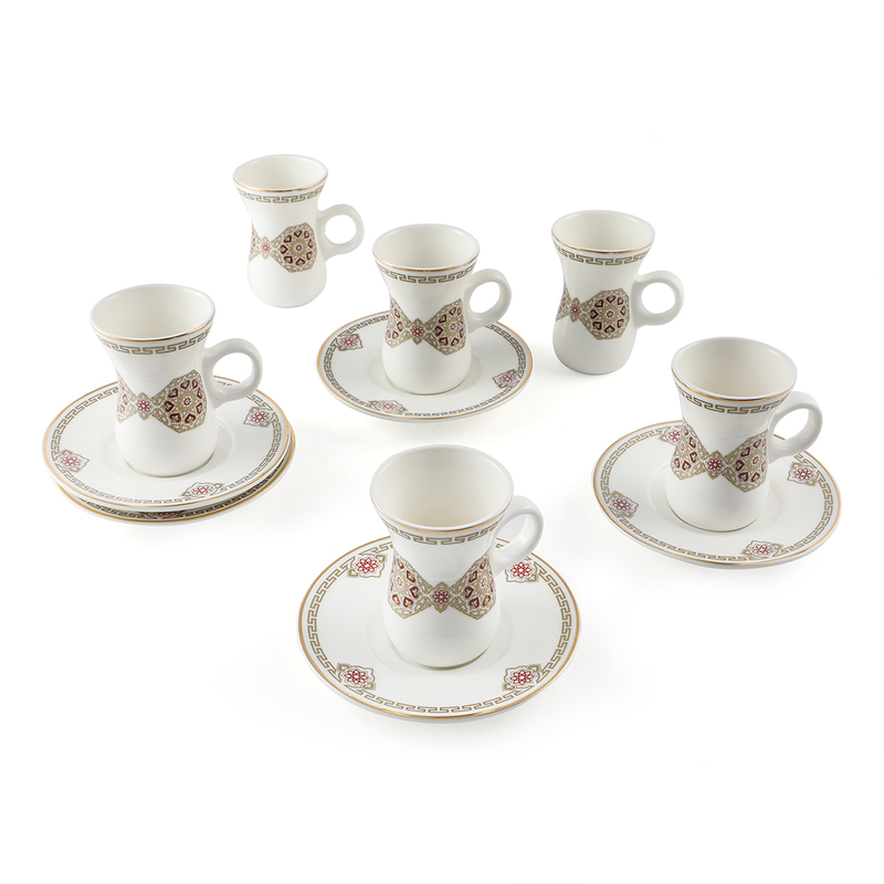 Porceletta 12 Pieces Ivory Porcelain Belly Tea Cup & Saucer Set D03