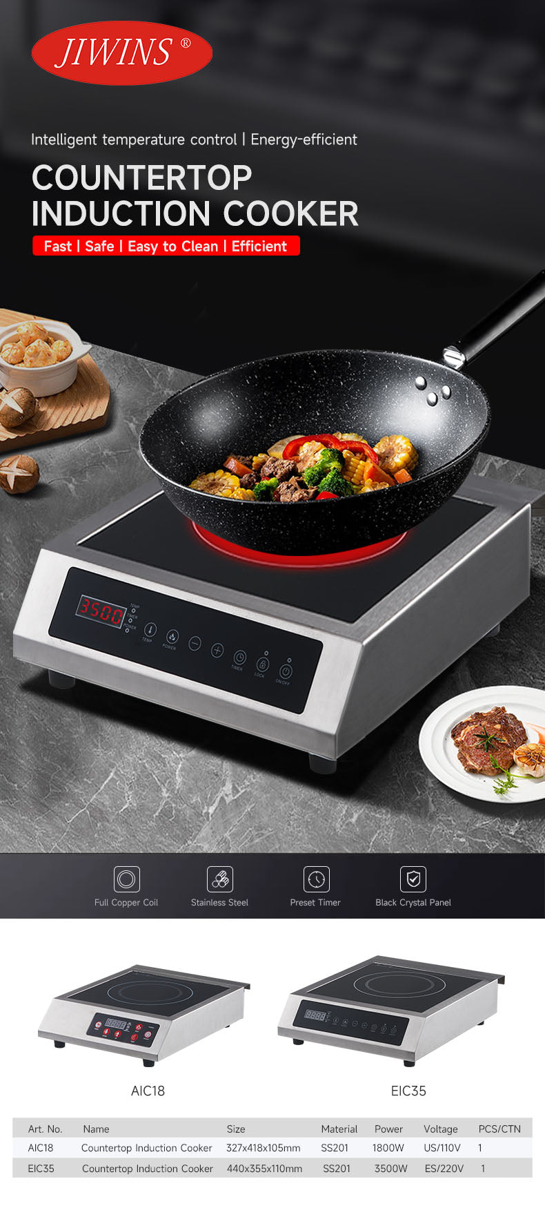 EIC35 / Jiwins Countertop Induction Cooker 44 x 35.5 x 11 cm (3500W)