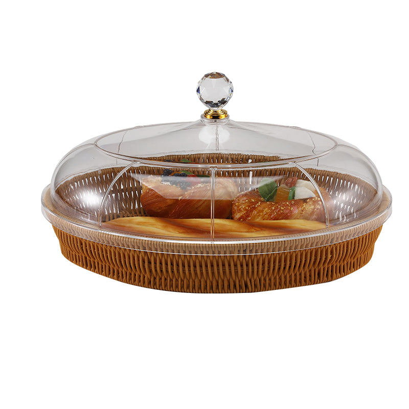 PP Oval Rattan Basket with Acrylic Cover