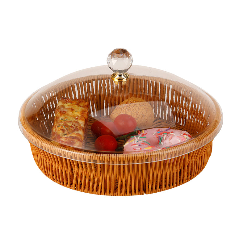 Round Rattan PP Basket with Acrylic Cover 28.5 x 28.5 x 16 cm