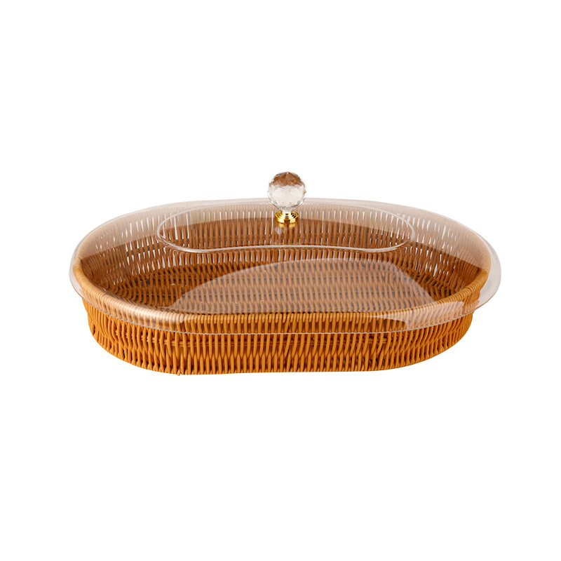 Oval Rattan PP Basket with Acrylic Cover 42.5 x 28.8 x 15 cm