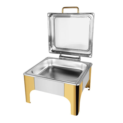 Vague Stainless Steel Semi Gold 6 Liters 2/3 Square Chafing Dish With Glass Lid