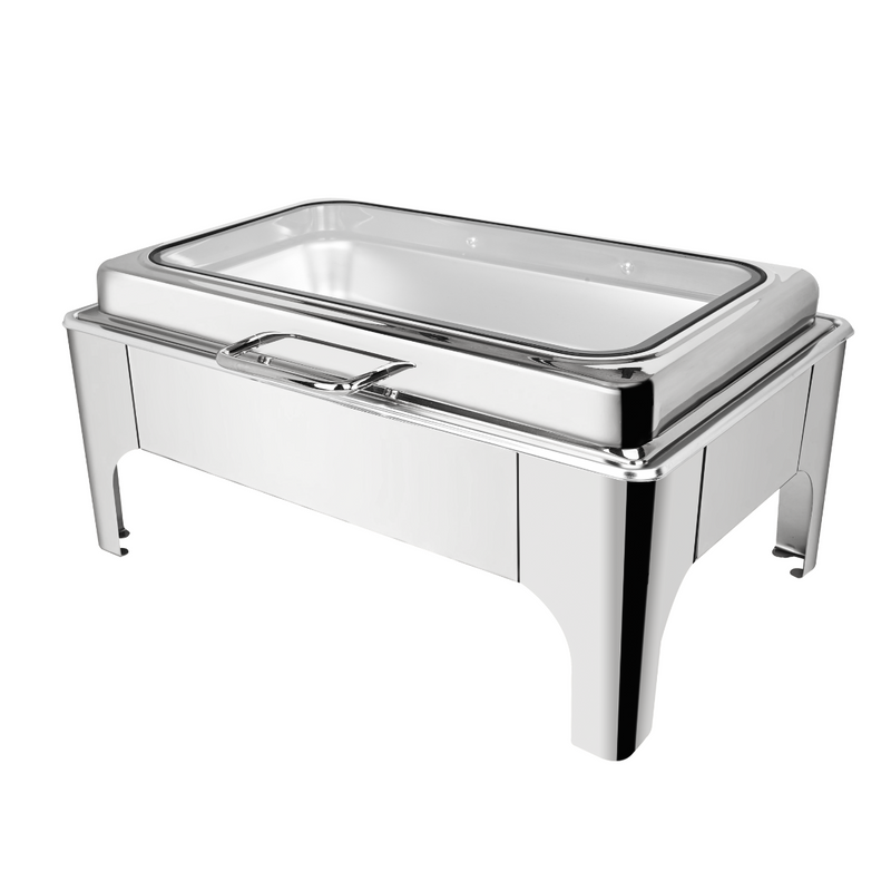 Vague Stainless Steel 9 Liters 1/1 Rectangular Chafing Dish With Glass Lid