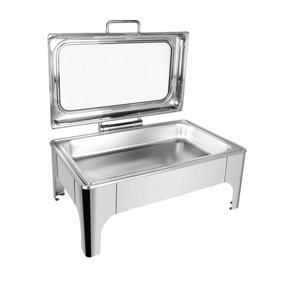 Vague Stainless Steel 9 Liters 1/1 Rectangular Chafing Dish With Glass Lid