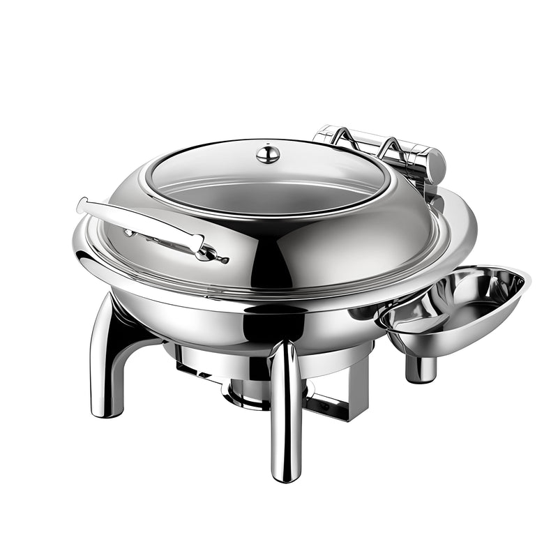Vague Stainless Steel Round Chafing Dish with Glass Lid 6L Silver