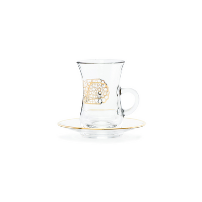 Dimlaj 12 Piece Gold Glass Tea and Saucer Set