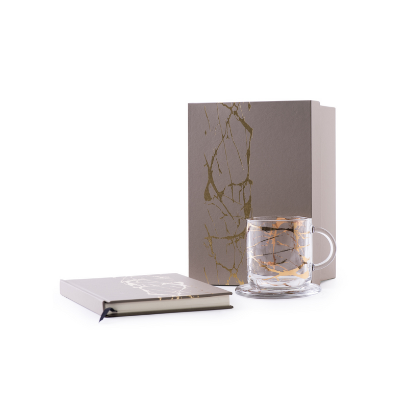 Dimlaj Quartz Mug with Coaster and Note Book Set