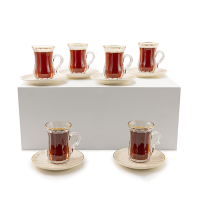 Rose Thermos RS-345 Set of 6 Piece Tea Cup and 6 Piece Saucers Set
