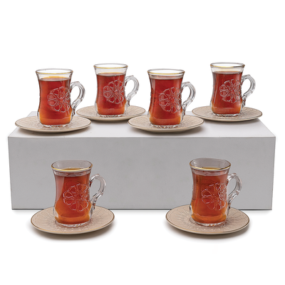 Rose Thermos RS-132 Set of 6 Piece Tea Cup and 6 Piece Saucers Set