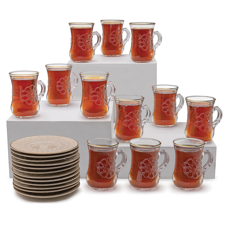 Rose Thermos RS-132 Set of 6 Piece Tea Cup and 6 Piece Saucers Set